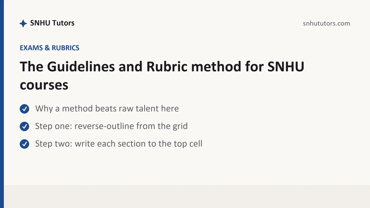 The Guidelines and Rubric method for SNHU courses, a SNHU student guide, from SNHU Tutors